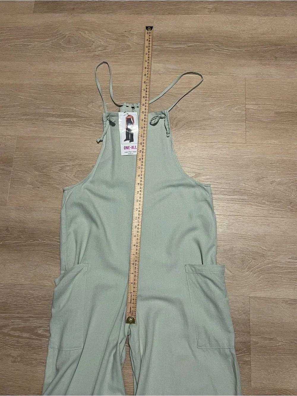 NWT Vanilla Star Sage Green Linen Blend Wide Leg Jumpsuit Strappy Back Size M